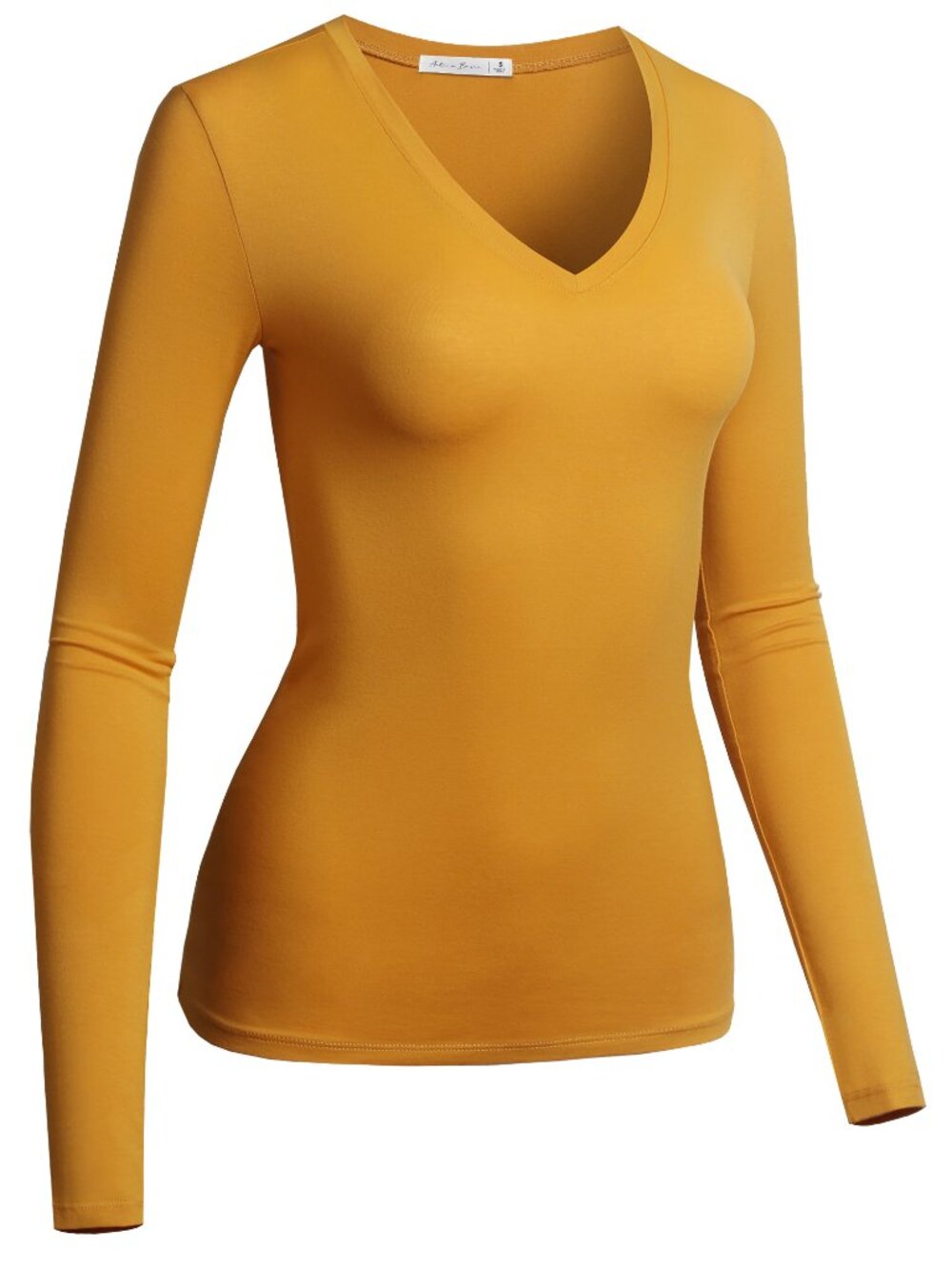 Active Basics Mustard Yellow V-Neck Long Sleeve Fitted Top Size S NWT